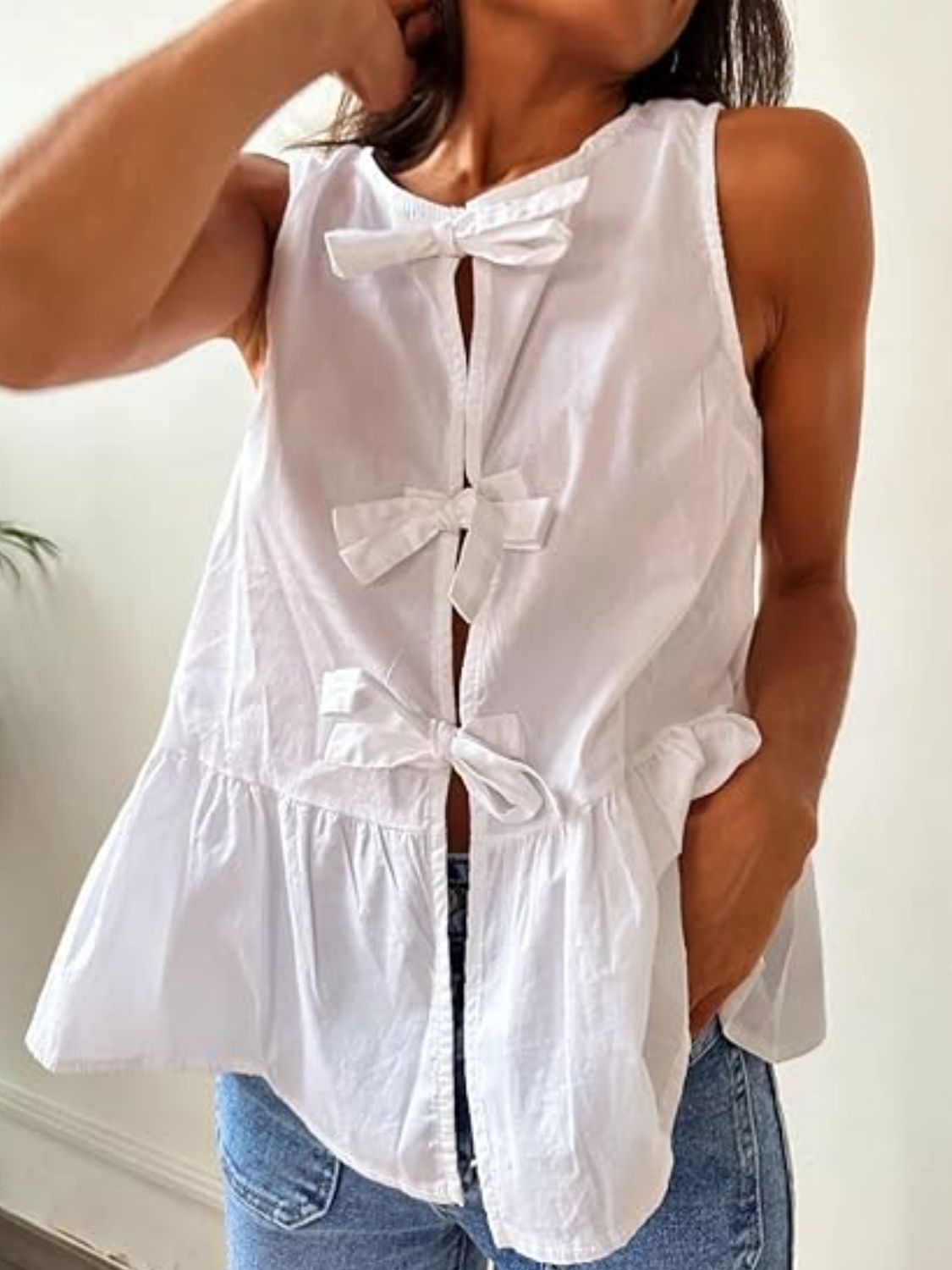Tied Striped Round Neck Tank - Charming Charlie