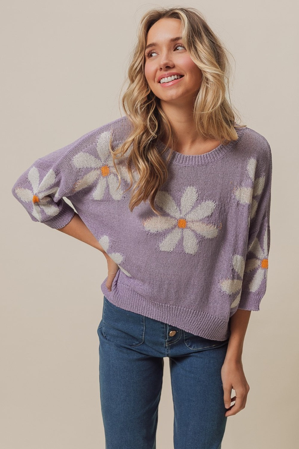 BiBi Floral Pattern Slit Sweater – Charming Charlie