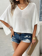 V-Neck Batwing Sleeve Knit Top - Charming Charlie