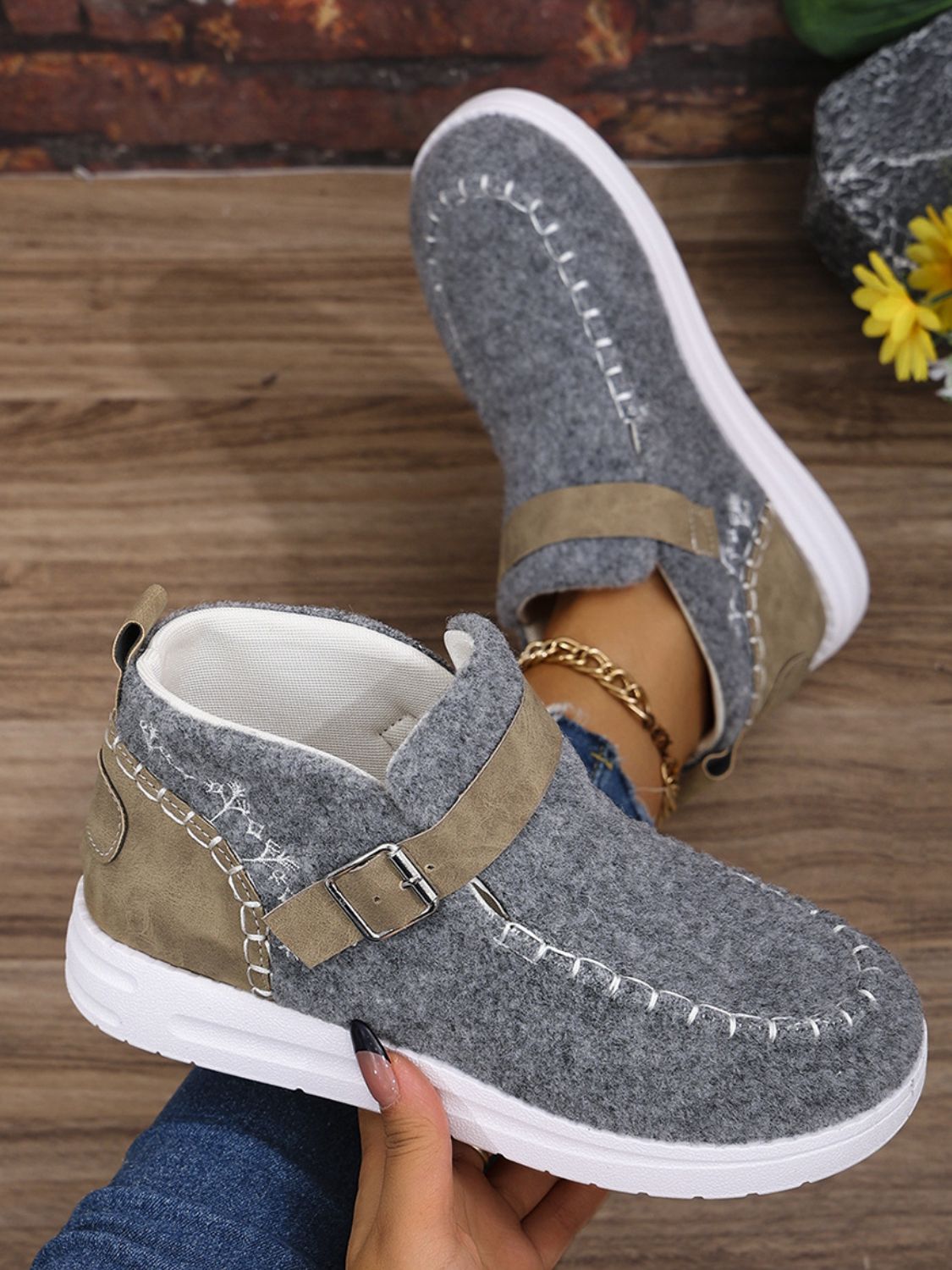 Contrast Round Toe Buckle Sneakers - Charming Charlie