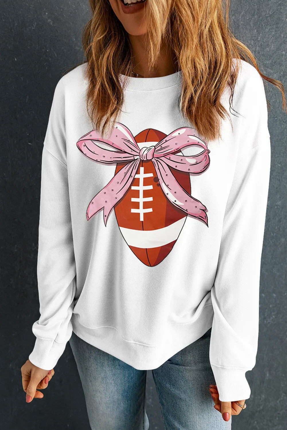 Football Round Neck Long Sleeve Sweatshirt - Charming Charlie