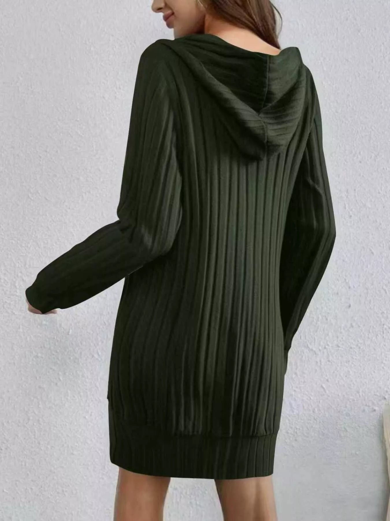 Ribbed Knit Hoodie Dress Purple / S