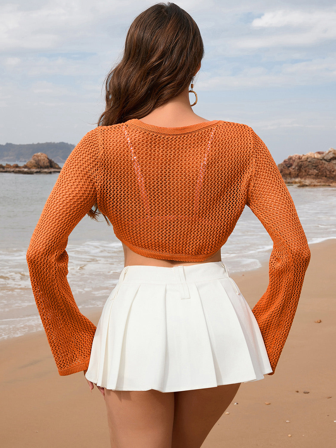 Openwork Contrast Long Sleeve Cover-Up main image 0