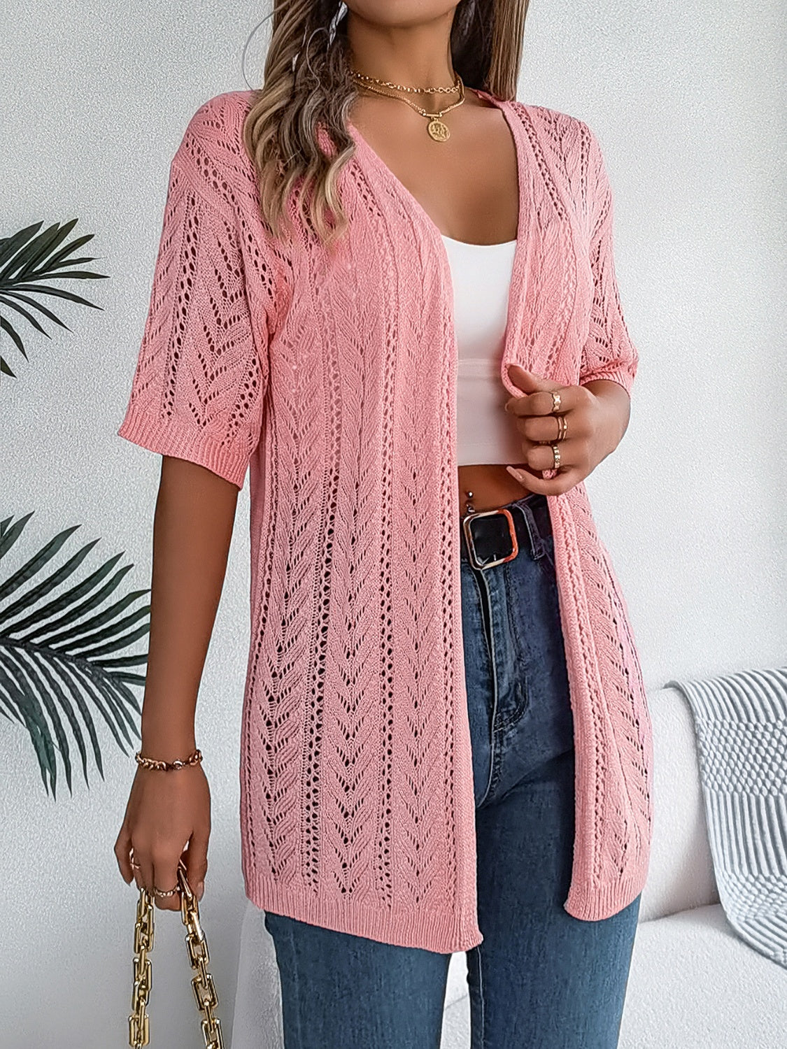 Openwork Open Front Half Sleeve Cardigan - Charming Charlie
