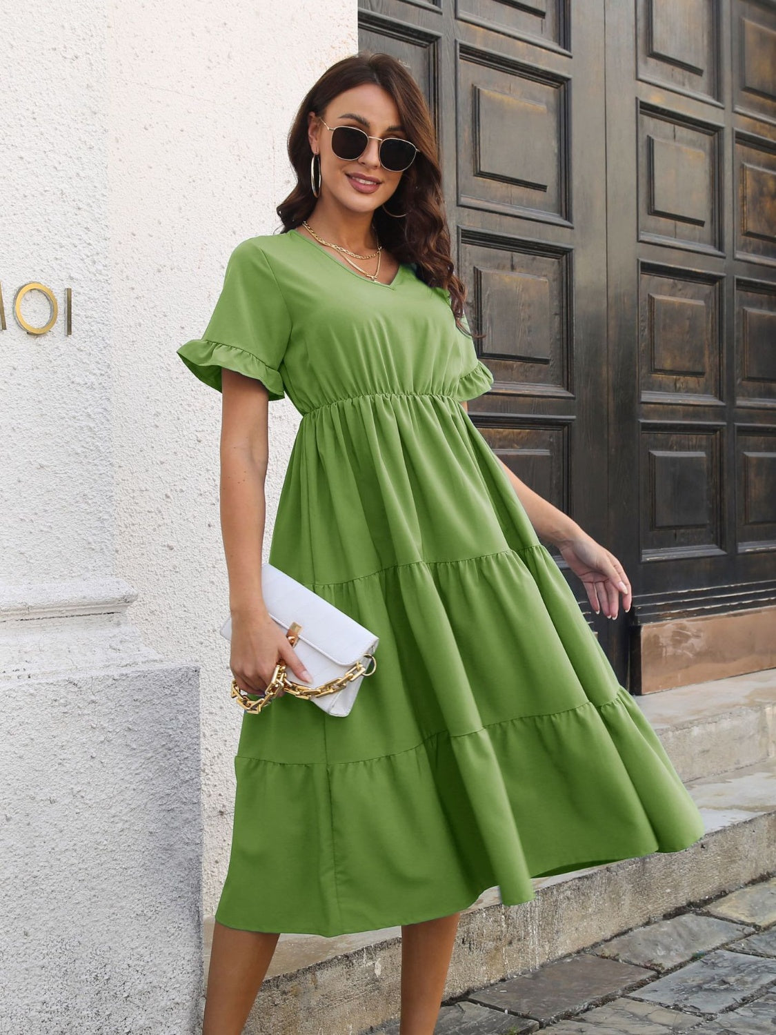 V-Neck Short Sleeve Midi Dress - Charming Charlie