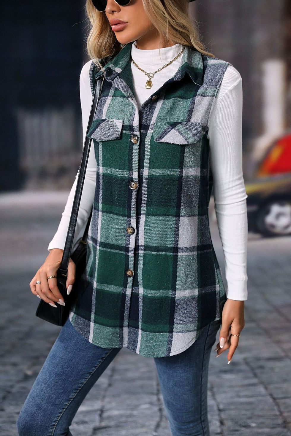 Plaid Button Up Vest Coat main image 0