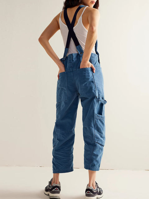 Pocketed Wide Strap Overalls
