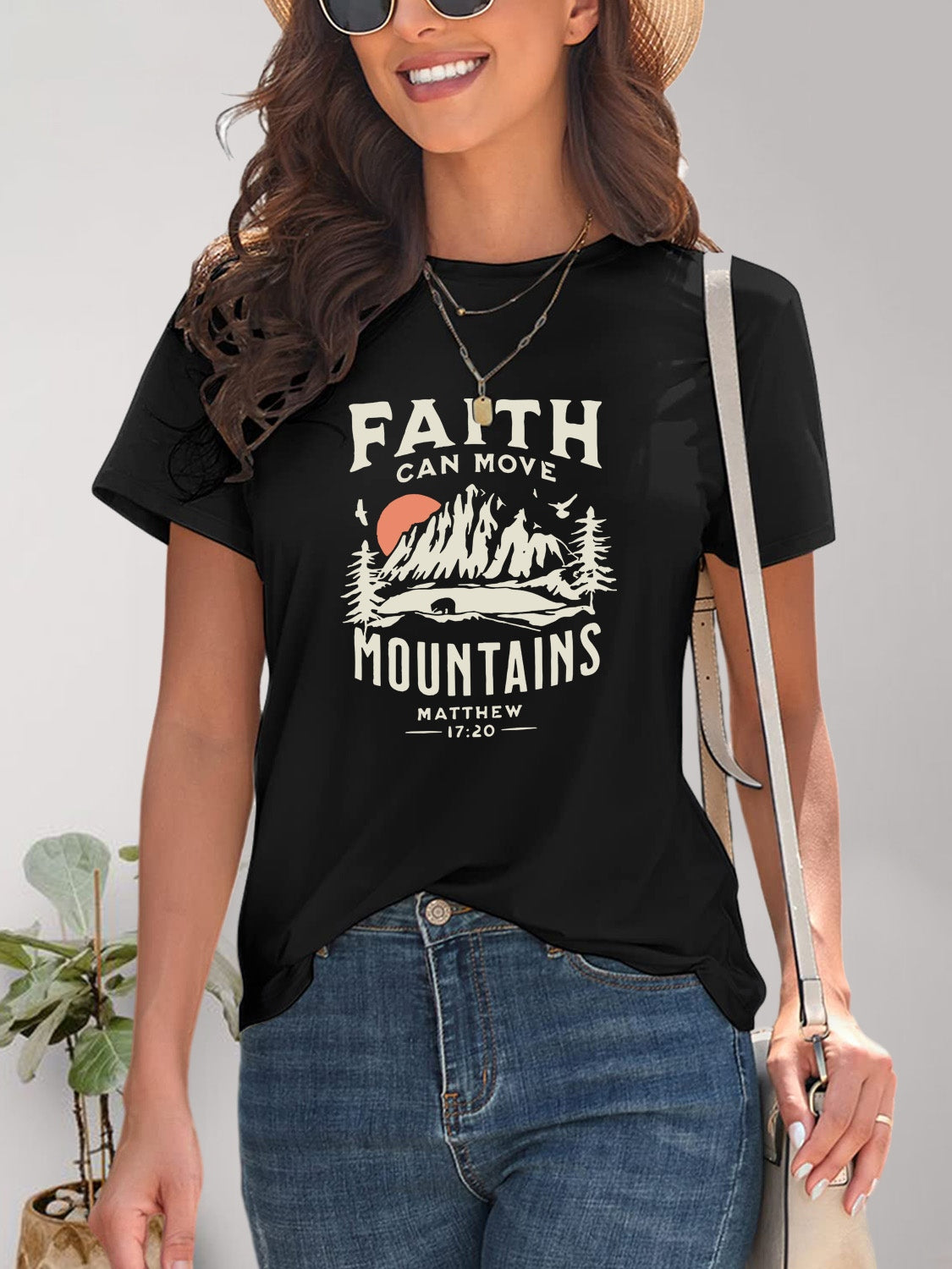 Graphic Round Neck Short Sleeve T-Shirt - Charming Charlie