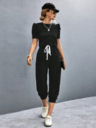 Round Neck Short Sleeve Jumpsuit - Charming Charlie