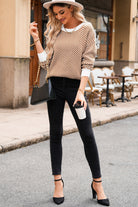 Striped Round Neck Long Sleeve Sweater - Charming Charlie