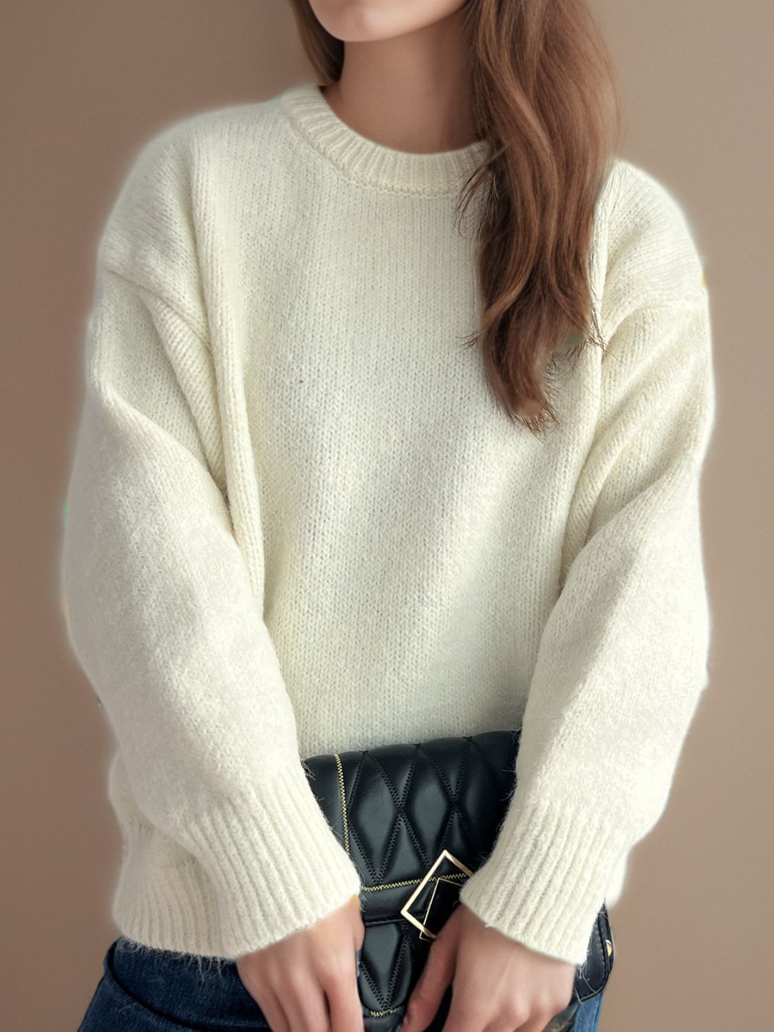 Round Neck Long Sleeve Sweater - Charming Charlie