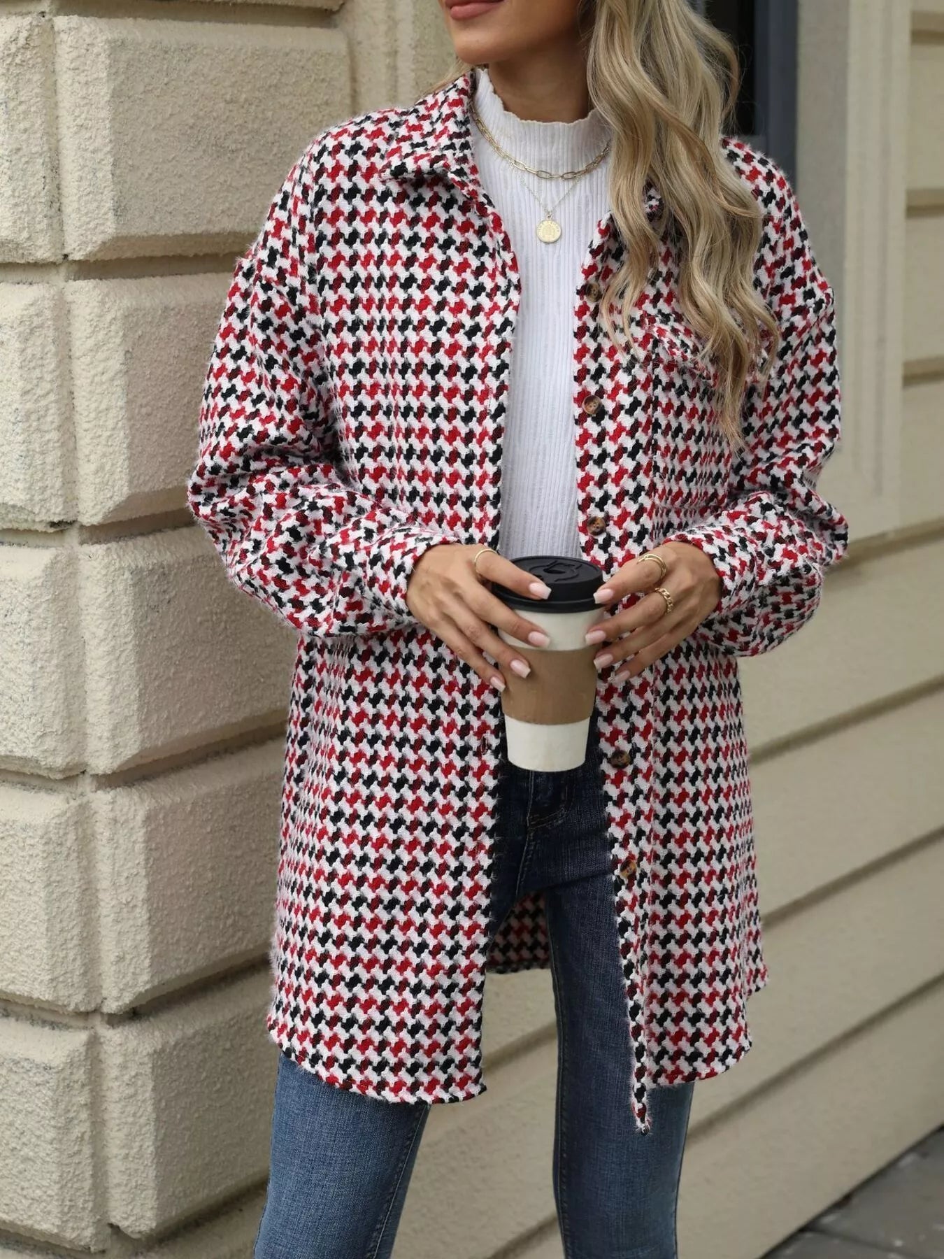 Collared Neck Button Up Long Sleeve Coat