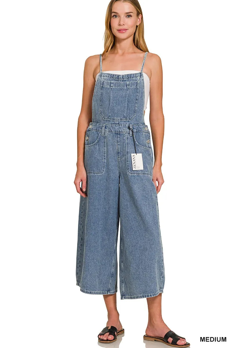 Zenana Denim Medium Washed Wide Leg Overalls – Charming Charlie