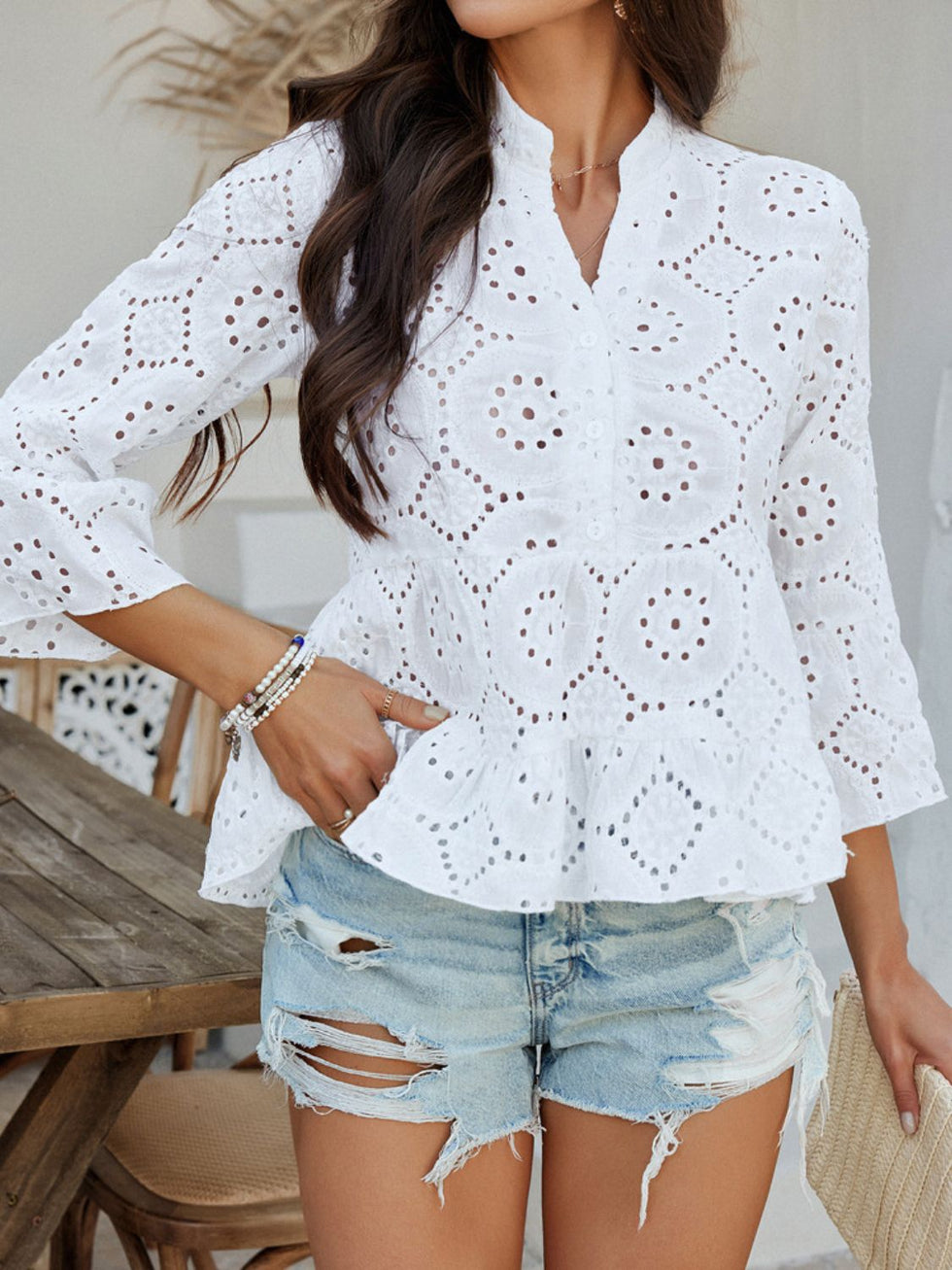 Devine Tie Front Flounce Sleeve Peplum Blouse main image 0