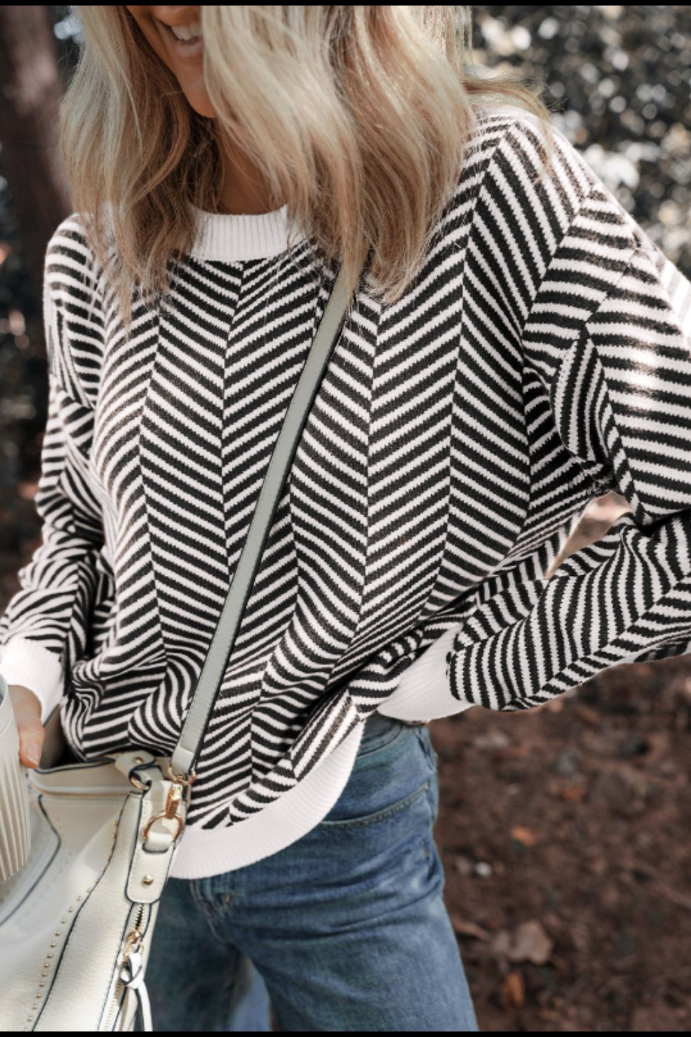 Striped Round Neck Long Sleeve Sweater - Charming Charlie