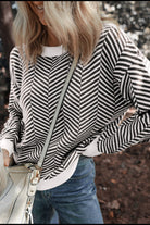 Striped Round Neck Long Sleeve Sweater - Charming Charlie