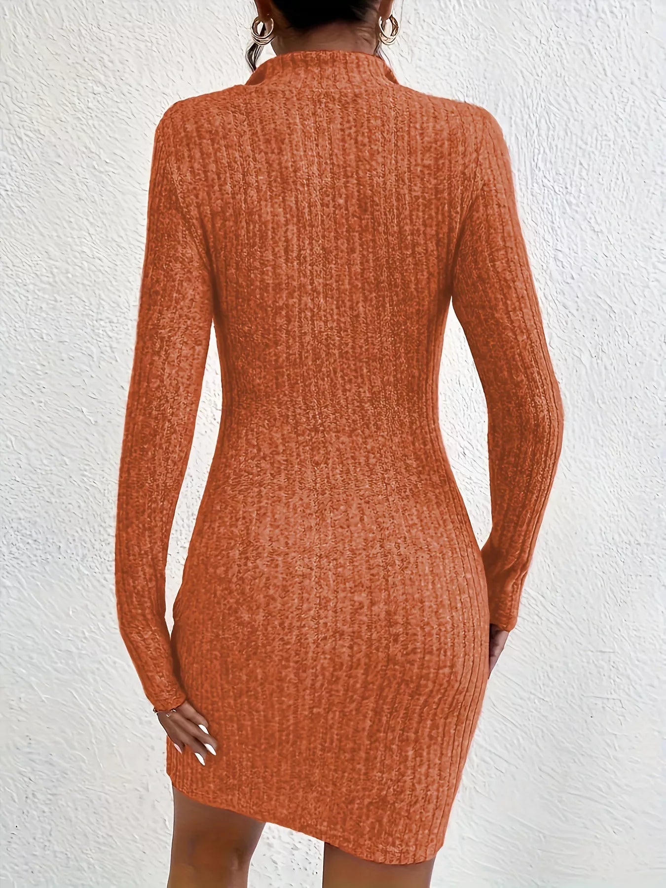 Ribbed Knit Bodycon Mini Dress with Zipper Black / 2XL Ribbed Knit Bodycon Mini Dress with Zipper Black / 2XL