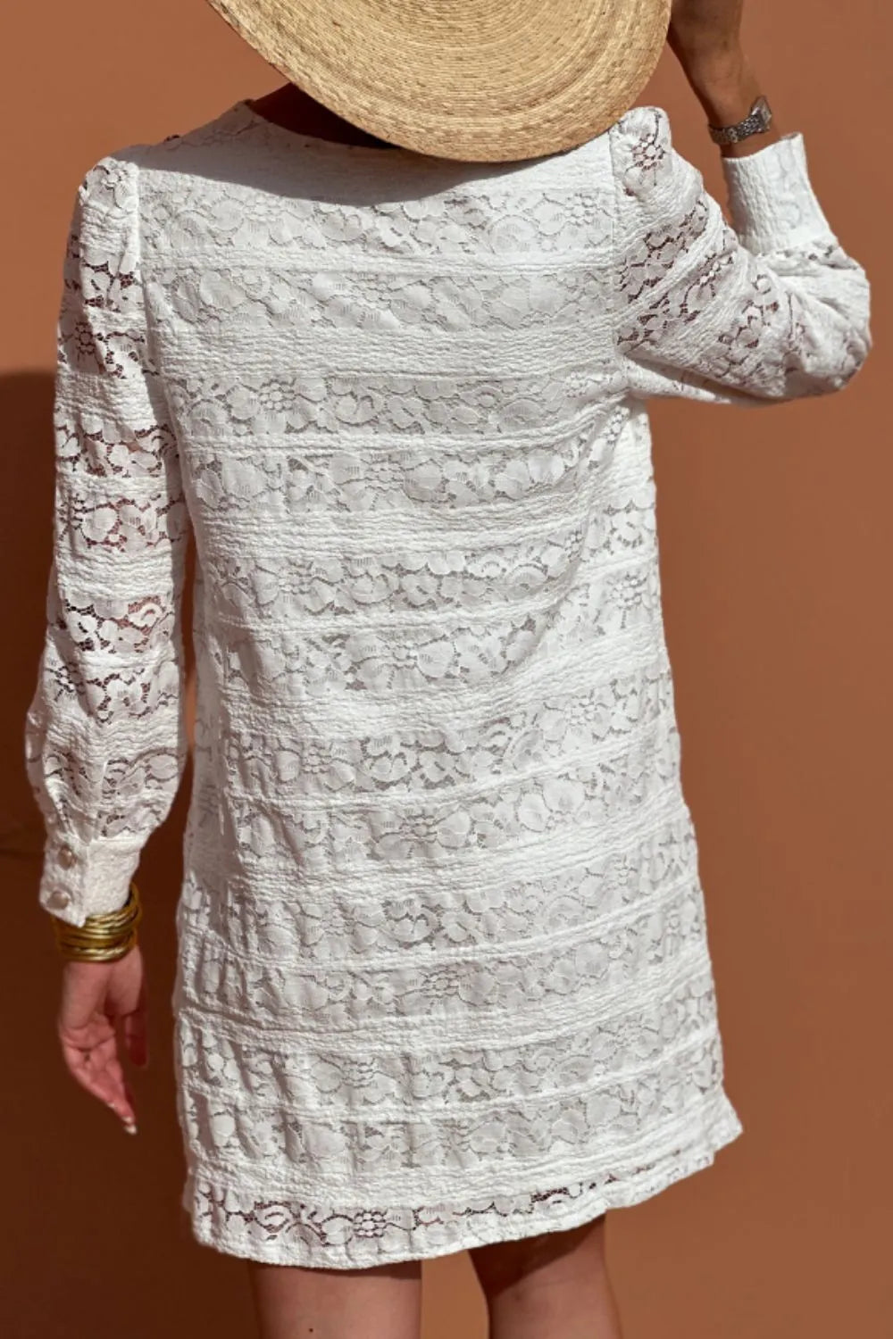 Lace Long Sleeve Mini Dress White / L