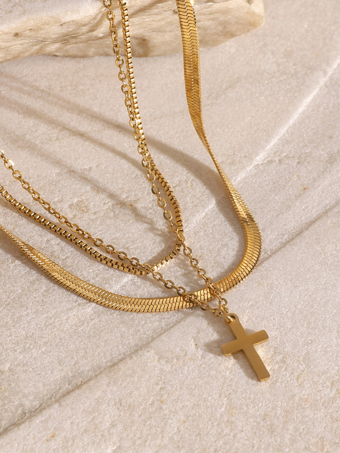 18K Gold-Plated Three-Layered Cross Necklace – Charming Charlie