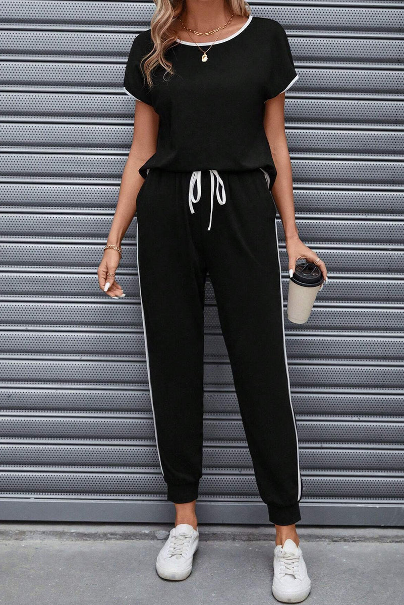 Devine Contrast Trim Round Neck Top and Shorts Set main image 1