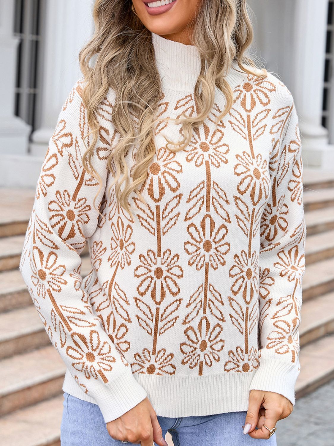 Flower Turtleneck Long Sleeve Sweater – Charming Charlie