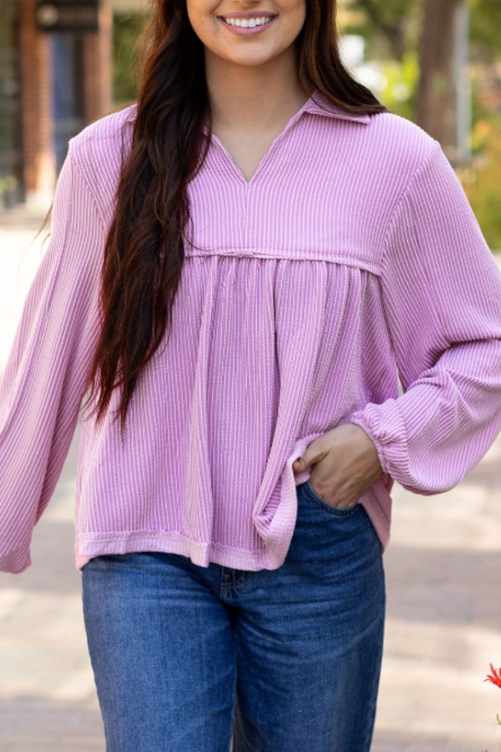 Corded Johnny Collar Long Sleeve Babydoll Blouse – Charming Charlie