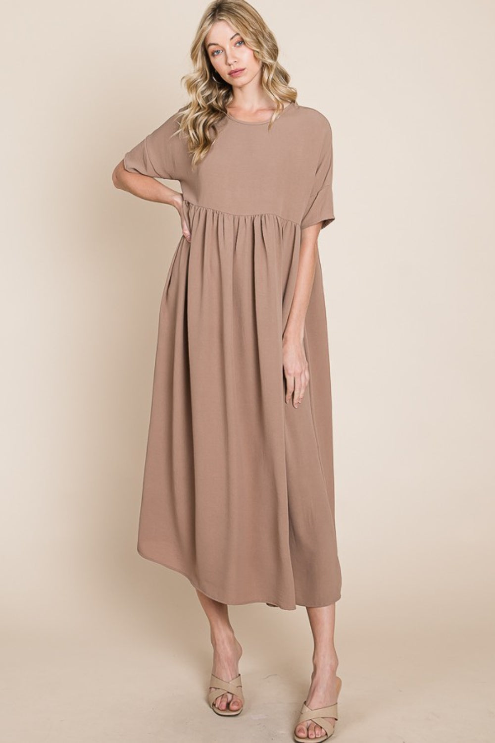 BOMBOM Round Neck Ruched Midi Dress Charming Charlie BOMBOM Round Neck Ruched Midi Dress Charming Charlie