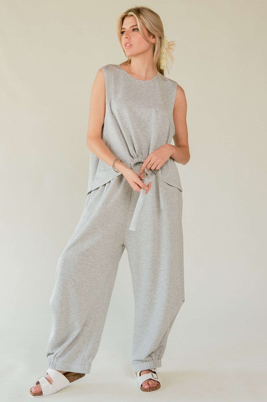 Davi & Dani Drawstring Hem Round Neck Tank and Pants Set - Charming Charlie