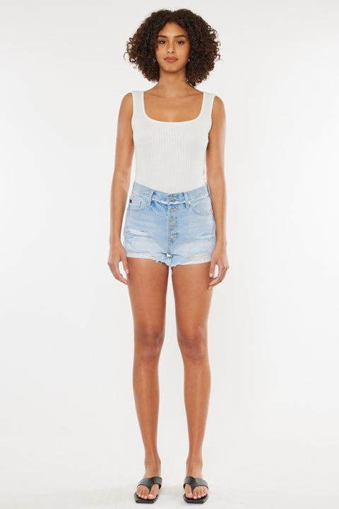 Kancan Button Fly High Rise Raw Hem Denim Shorts main image 1