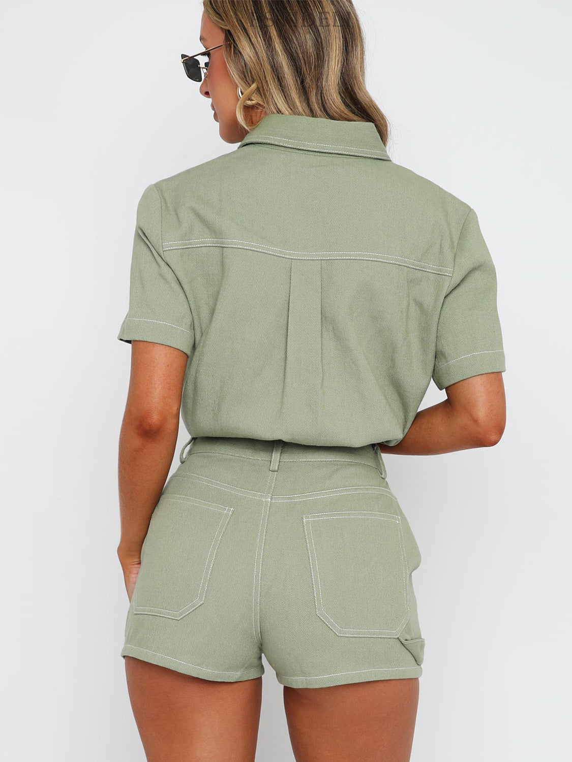 Pocketed Button Up Top and Shorts Set - Charming Charlie