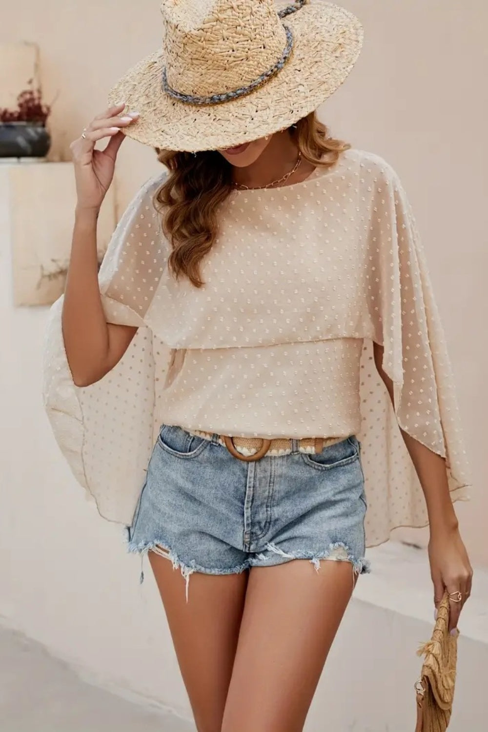 Swiss Dot Round Neck Blouse - Charming Charlie