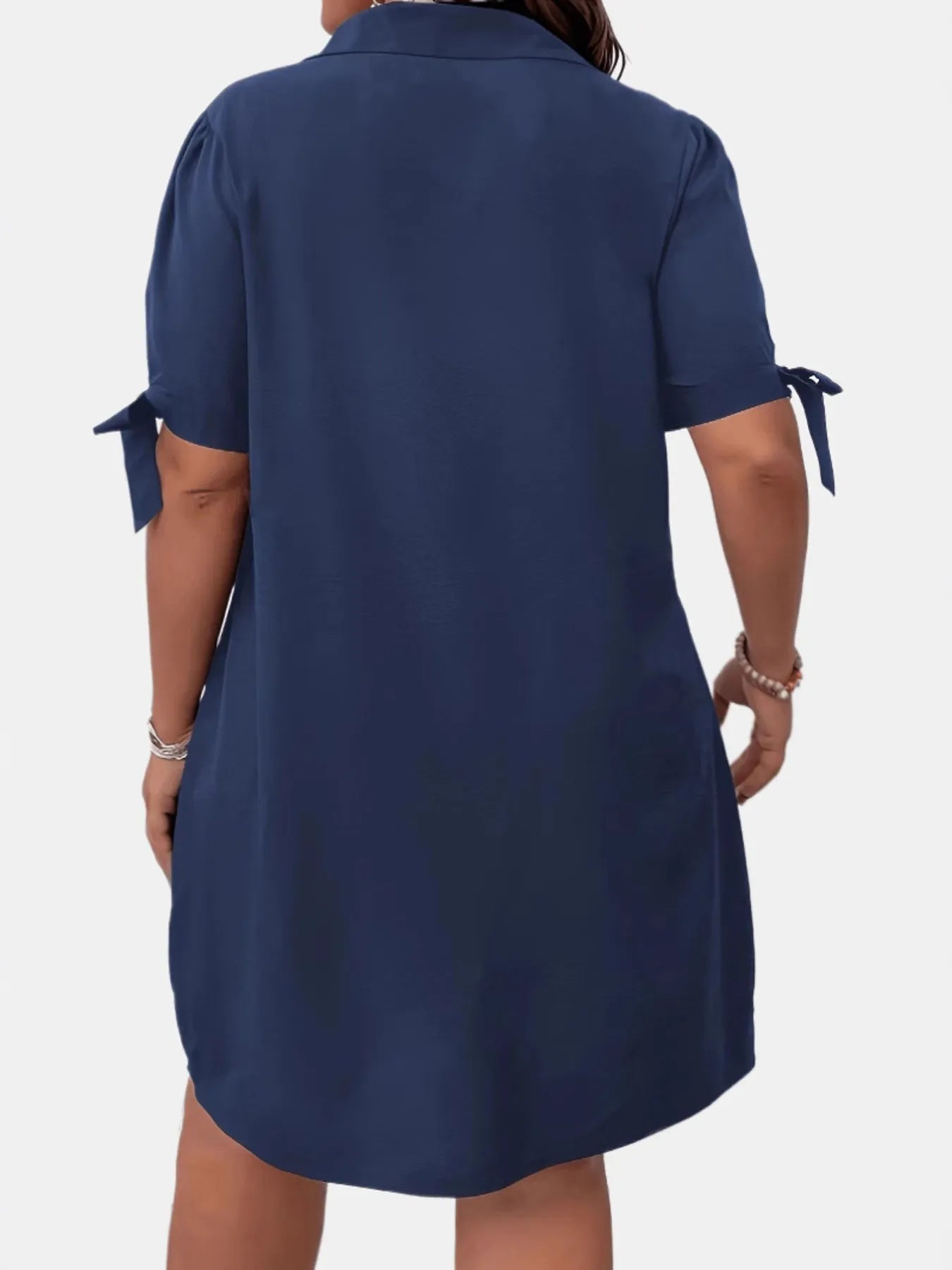 Button Detail Shift Dress with Tie Sleeves Navy Blue / S Button Detail Shift Dress with Tie Sleeves Navy Blue / S