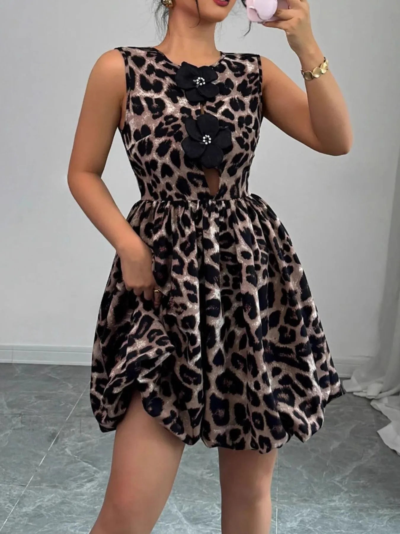 Leopard Print Sleeveless Fit and Flare Mini Dress – Charming Charlie