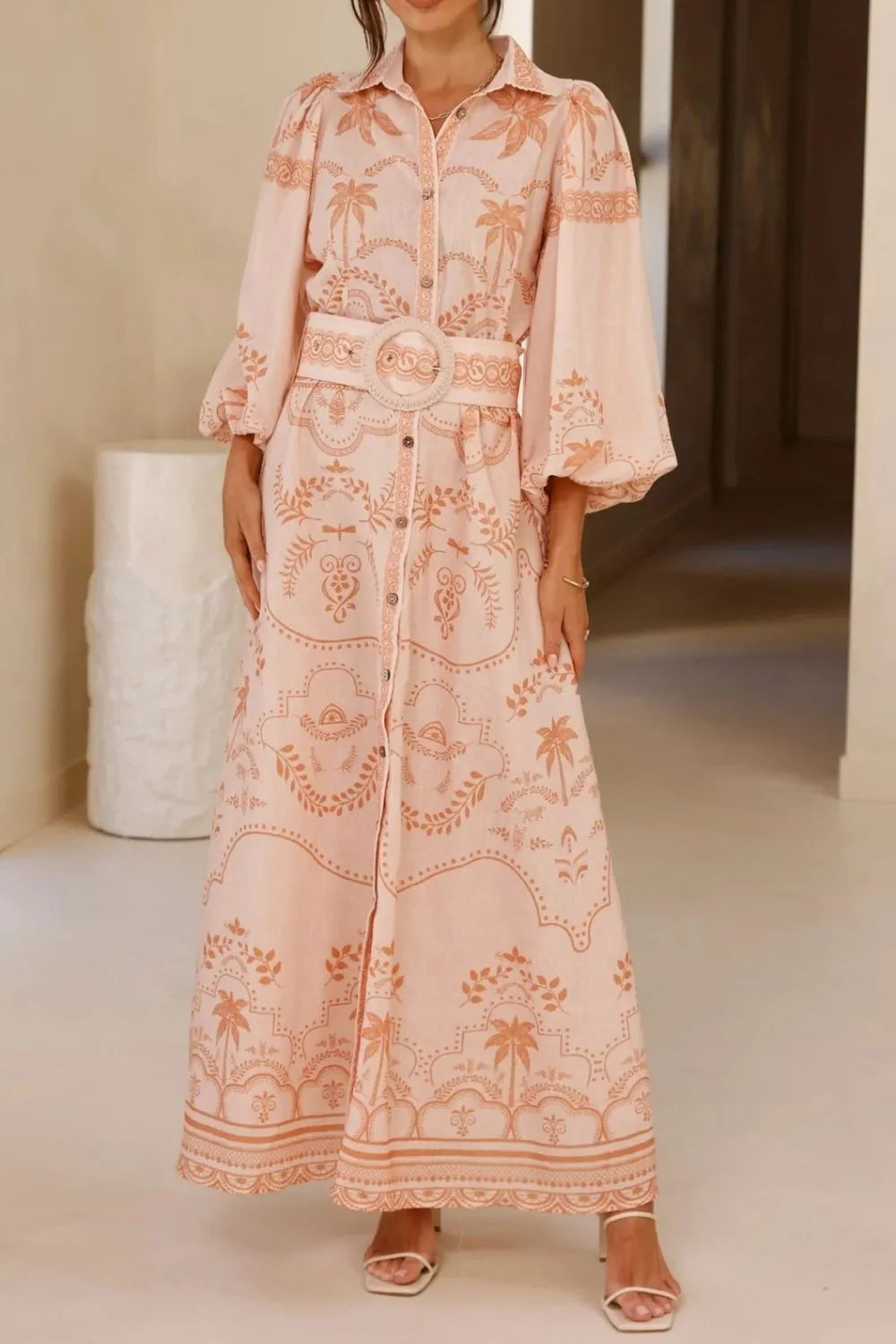 Printed Balloon Sleeve Maxi Shirt Dress – Charming Charlie