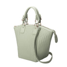 A large mint hand woven vegan leather tote bag.