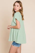 Cotton Bleu by Nu Lab Ruched Notched Short Sleeve Blouse - Charming Charlie