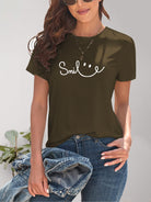 SMILE Round Neck Short Sleeve T-Shirt - Charming Charlie
