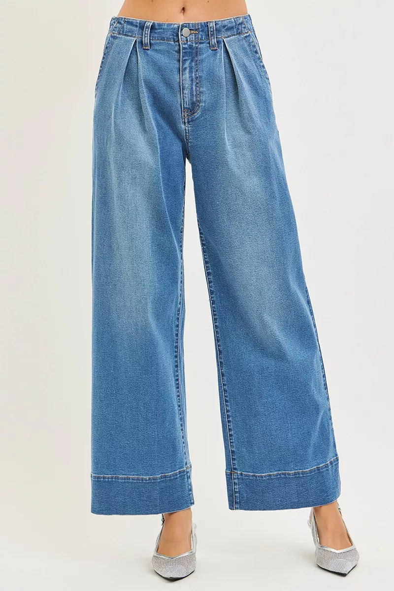 RISEN Slouchy Wide Leg Jeans With Pleats – Charming Charlie