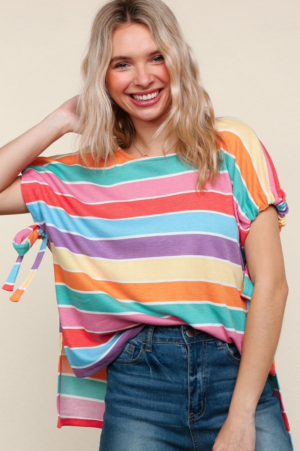 Feeling Bold Multicolor Stripe Dolman Bow Tie Sleeve Top - Charming Charlie