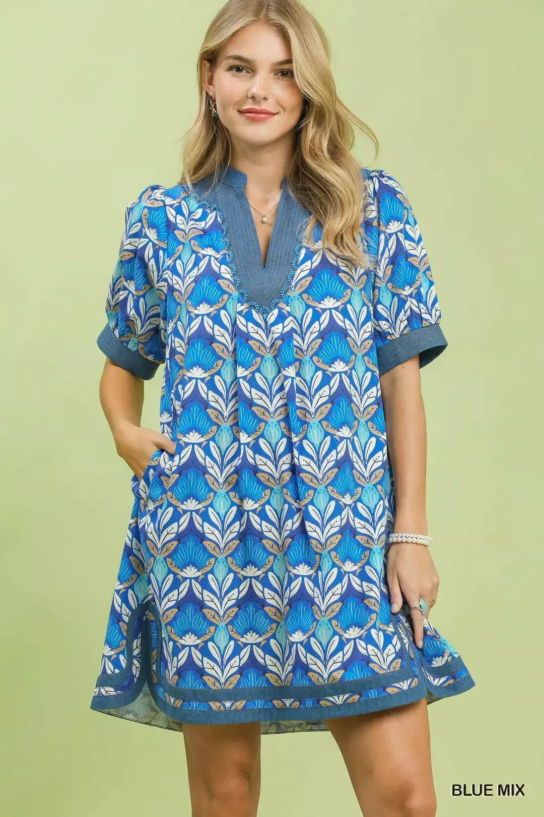 mixed print mini dress Umgee Mix Tile Print Mini Dress – Charming Charlie