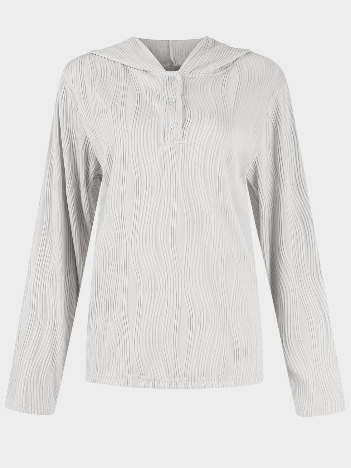 Textured Long Sleeve Hoodie - Charming Charlie