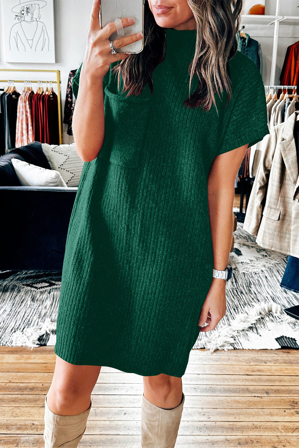 Mock Neck Short Sleeve Sweater Dress Charming Charlie