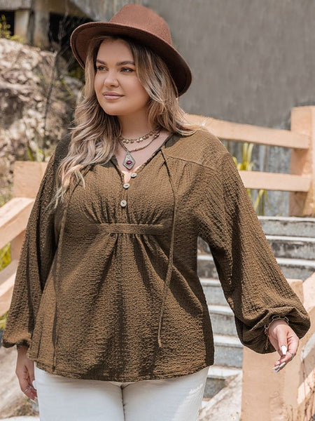 トップス pois Long blouse tee Plus Size Tie Neck Long Sleeve Blouse – Charming Charlie