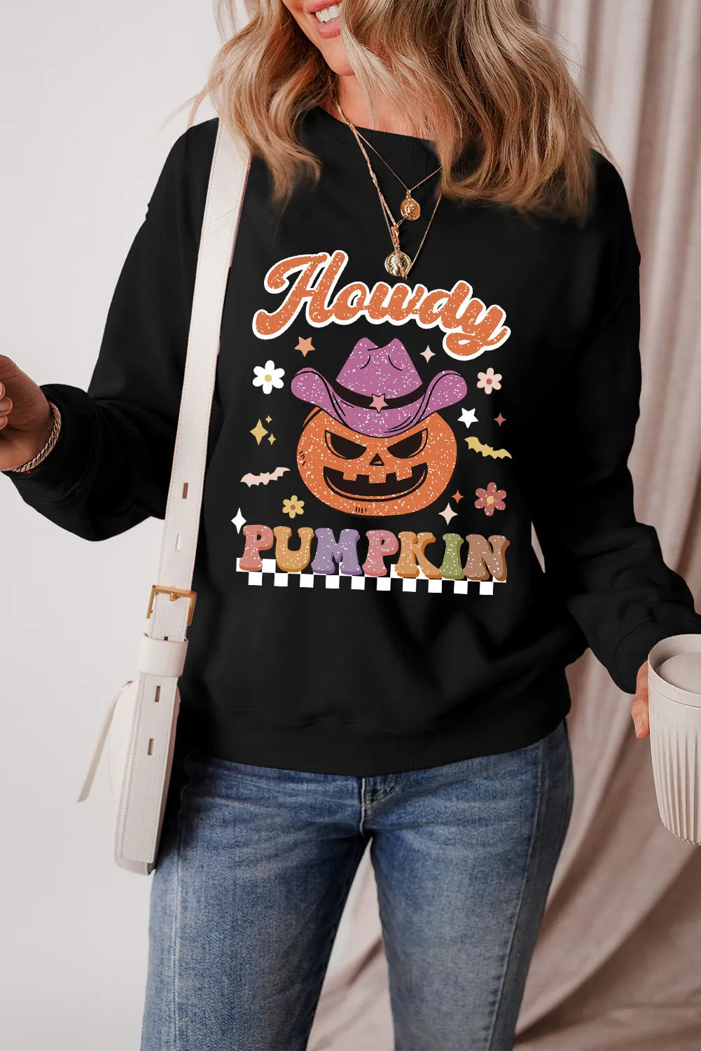 Jack-O'-Lantern Round Neck Long Sleeve Sweatshirt - Charming Charlie