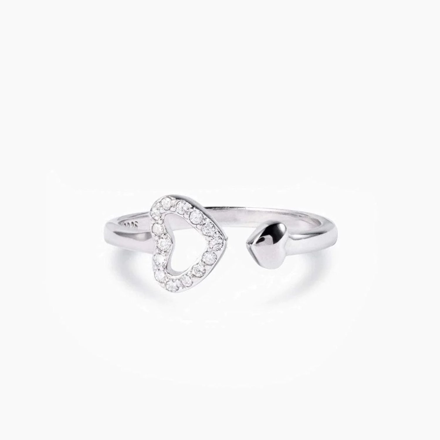 925 Sterling Silver Inlaid Zircon Heart Open Ring - Charming Charlie