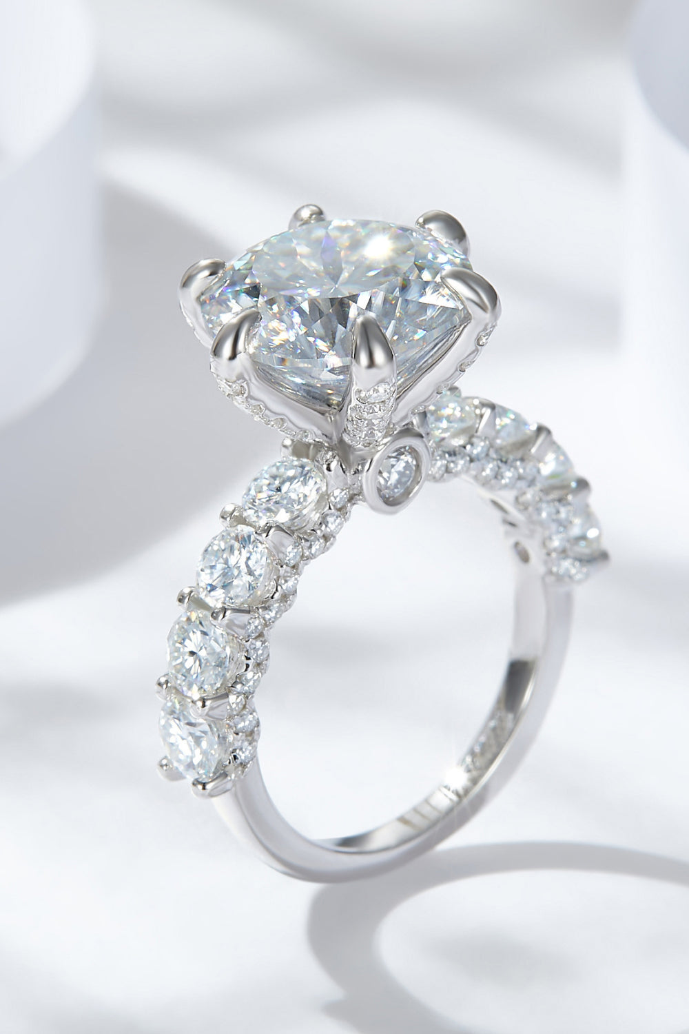3-Carat Moissanite Platinum-Plated Side Stone Ring - Charming Charlie