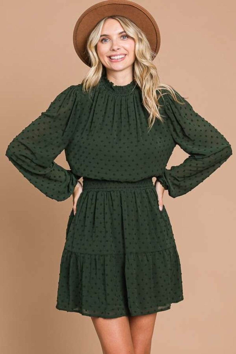 Culture Code Swiss Dot Smock Neck Mini Dress with Pockets - Charming Charlie