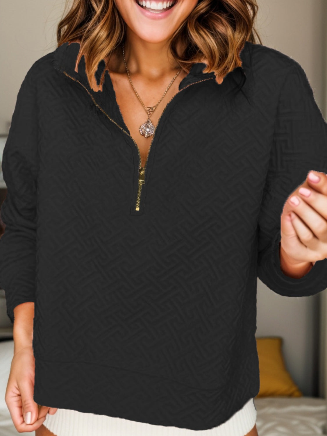 Textured Dropped Shoulder Long Sleeve Sweatshirt - Charming Charlie