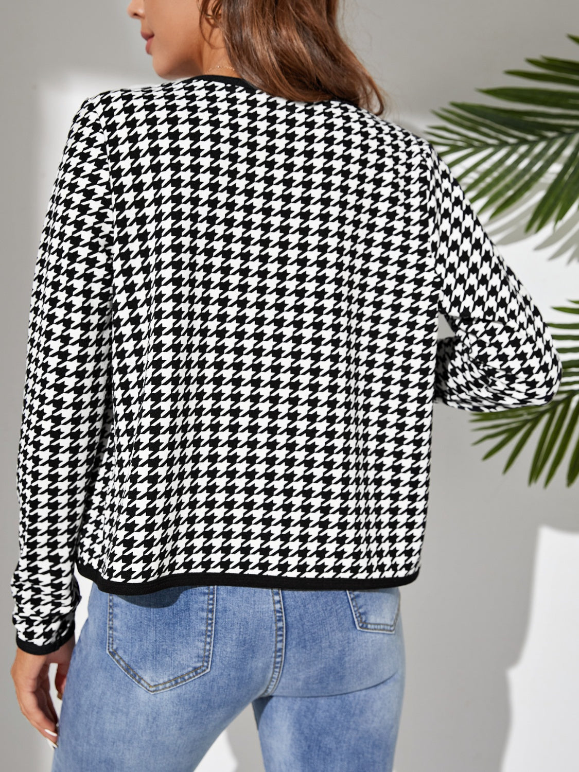 Houndstooth Open Front Long Sleeve Jacket – Charming Charlie