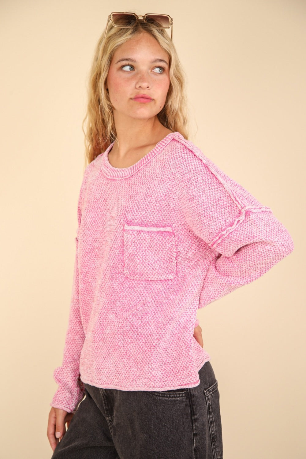 VERY J Mineral Washed Exposed Seam Sweater – Charming Charlie